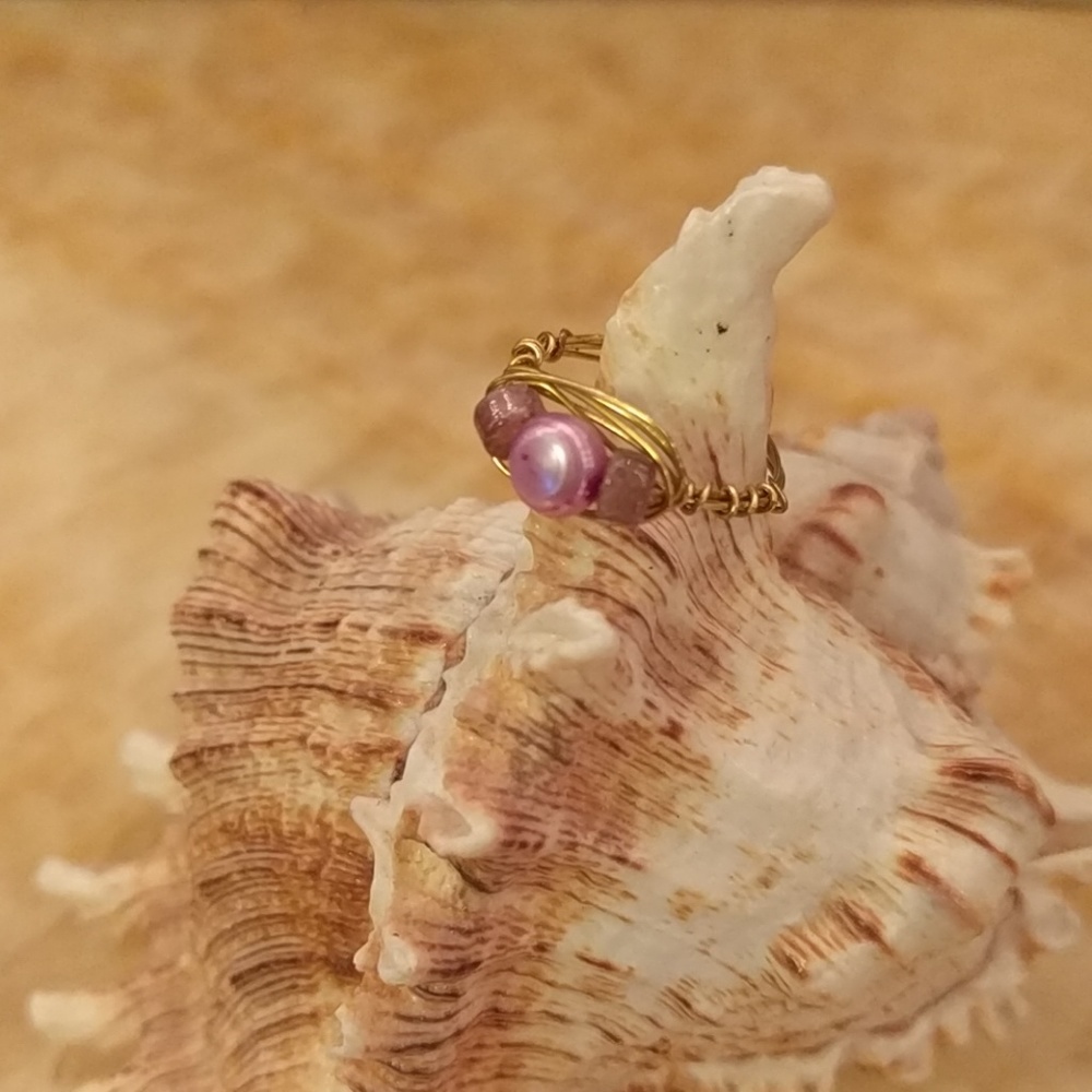 Pearl + Watermelon Tourmaline Wire Wrapped Ring